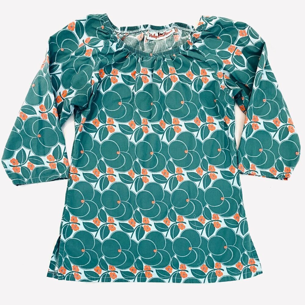 Haley and the Hound teal orange floral cotton shirt Womens Small Medium S/M - Picture 1 of 8